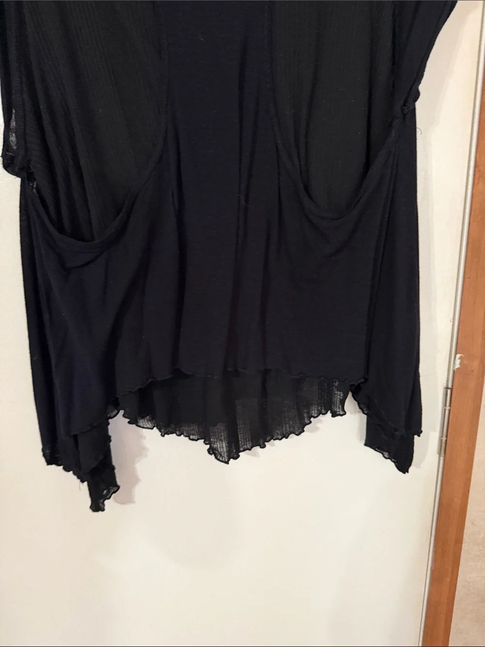 Free People Black Short Sleeve Scoop Neck Draped Tee